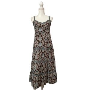 Ann Taylor LOFT Boho Floral Maxi Dress 0P | Brown Blue | Tiered Sundress | NWOT​